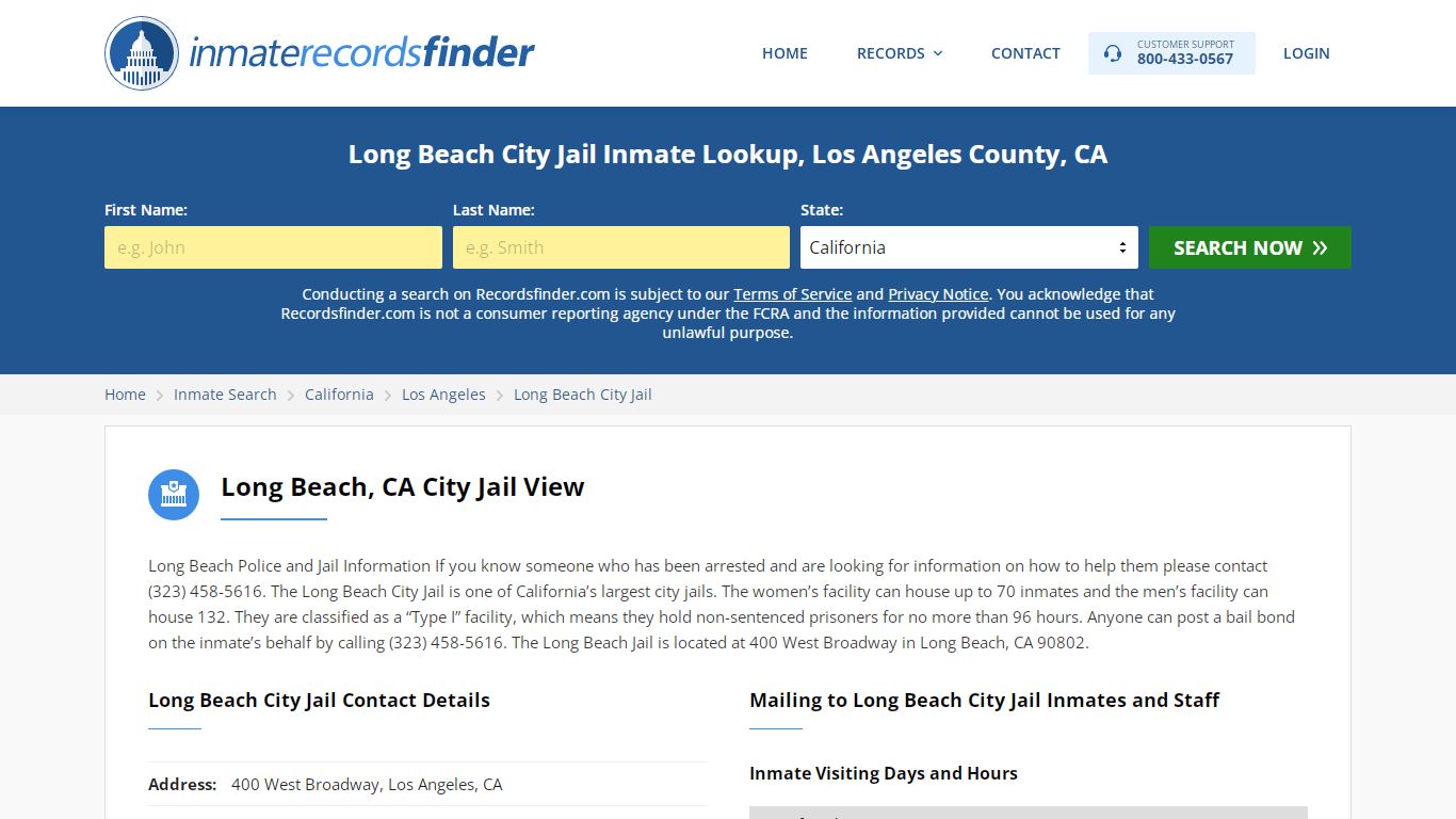 Long Beach City Jail Inmate Lookup, Los Angeles County, CA - RecordsFinder